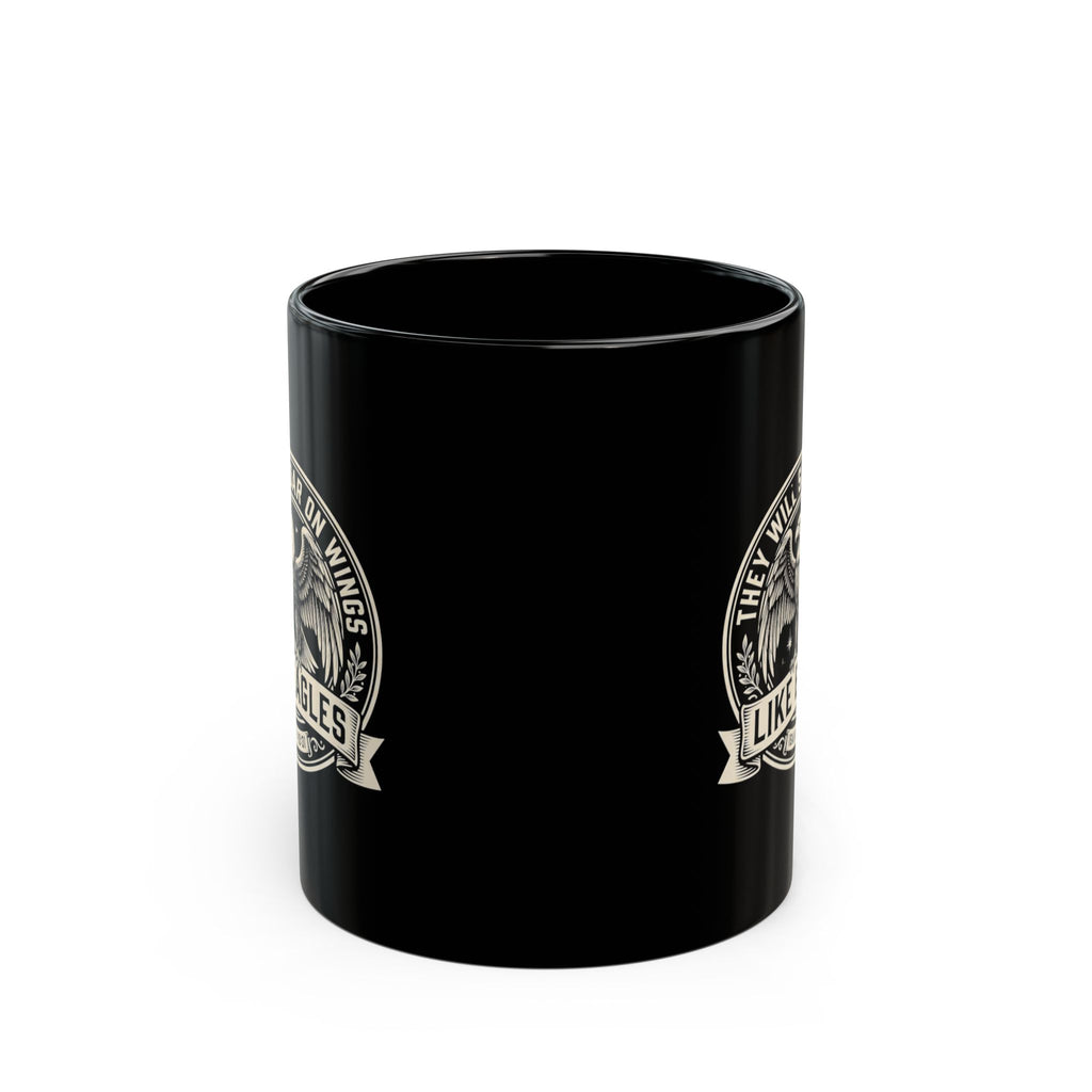 Eagle Emblem Black Ceramic Mug — They Will Soar on Wings Like Eagles — Isaiah 40:31