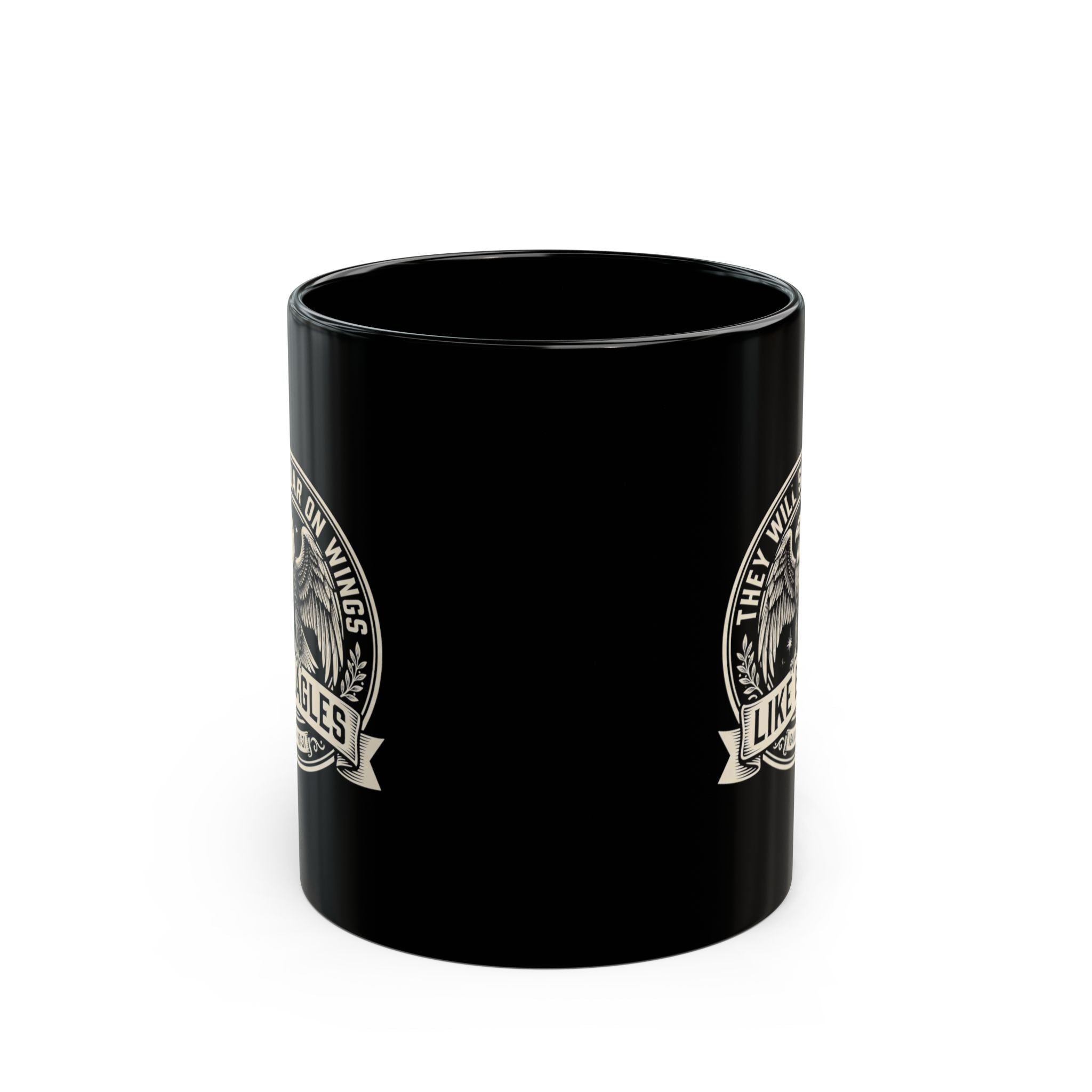 Eagle Emblem Black Ceramic Mug — They Will Soar on Wings Like Eagles — Isaiah 40:31