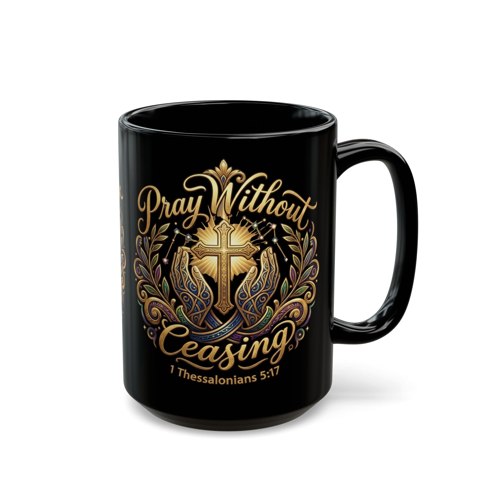 Pray Without Ceasing Black Christian Mug - Faith-Based Gift