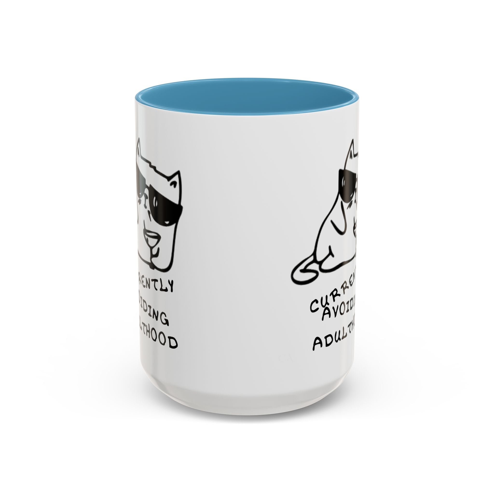 Currently Avoiding Adulthood Cat Mug – Funny Sketch Cartoon Coffee Cup