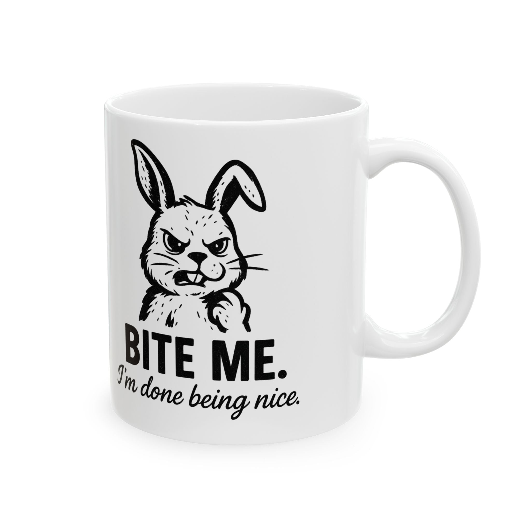 Bite Me Bunny Ceramic Mug — Funny Rabbit Coffee Cup (11oz & 15oz)