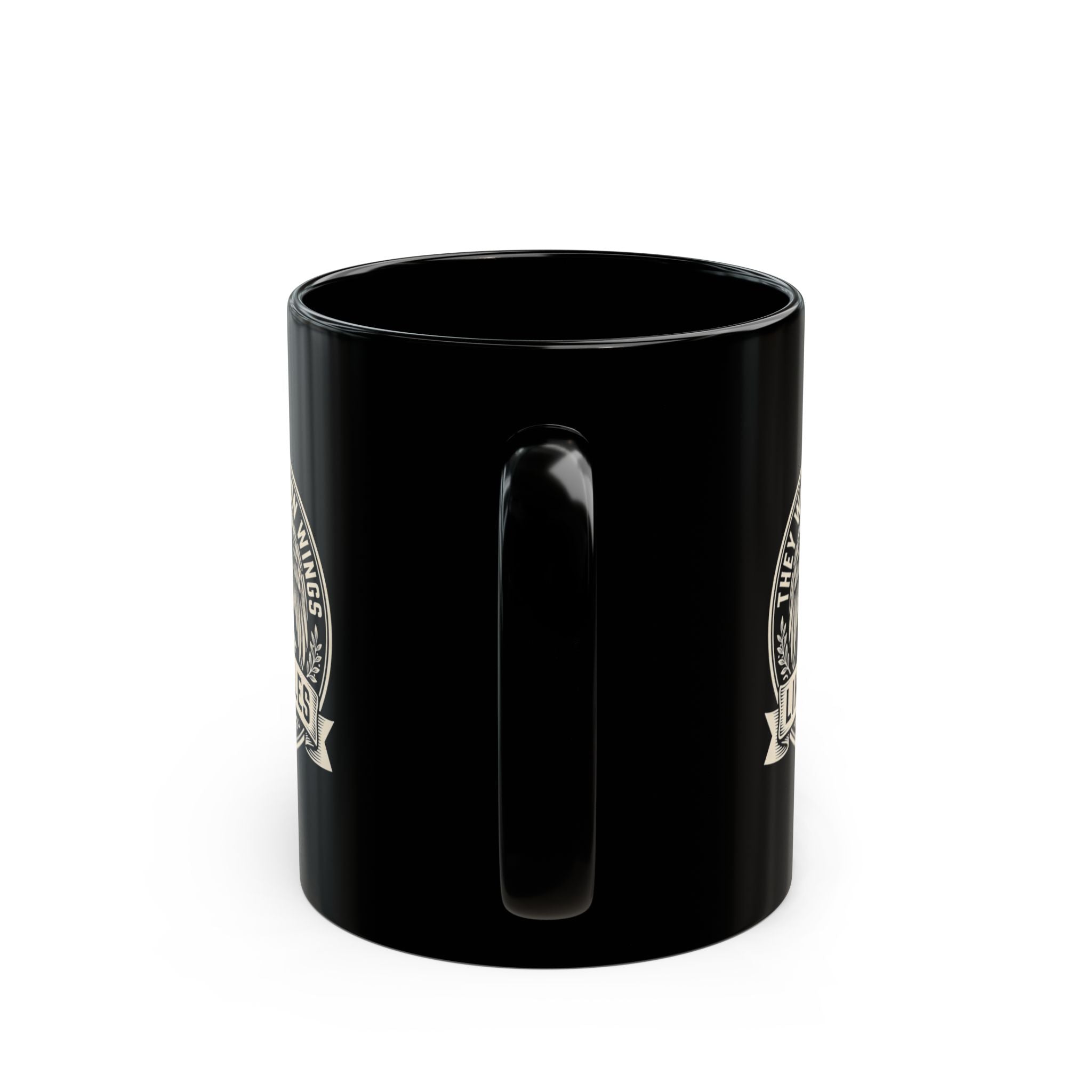 Eagle Emblem Black Ceramic Mug — They Will Soar on Wings Like Eagles — Isaiah 40:31