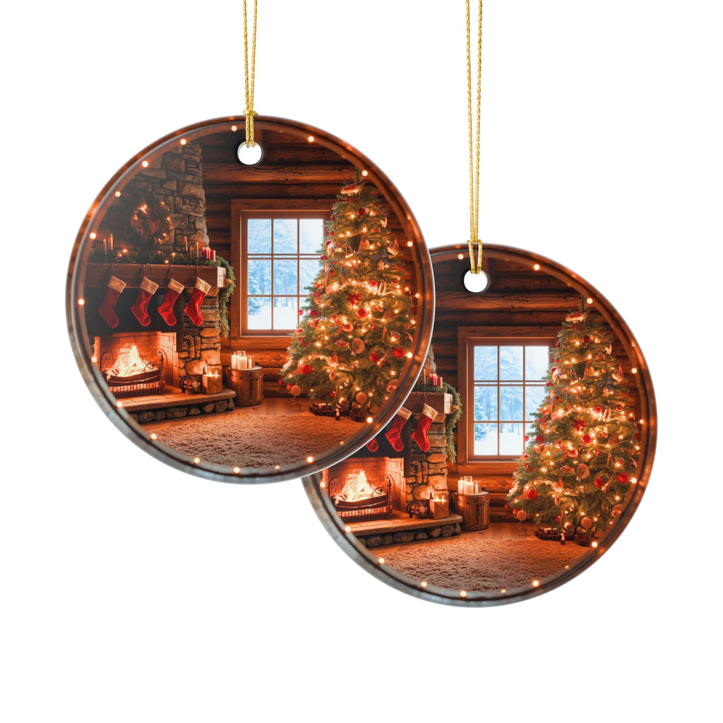 Christmas Cabin Ceramic Ornament
