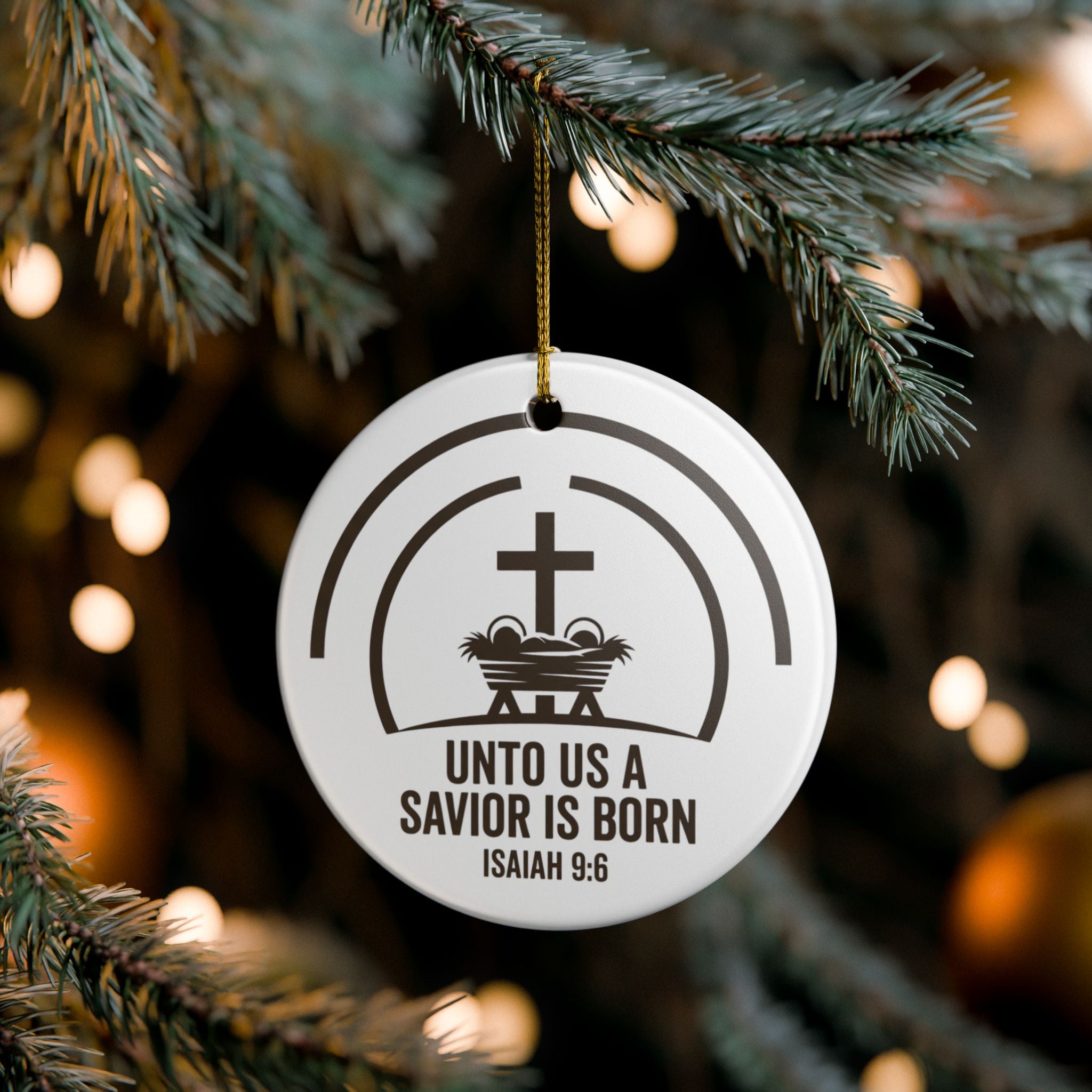 Unto Us a Savior Is Born — Nativity Ceramic Christmas Ornament