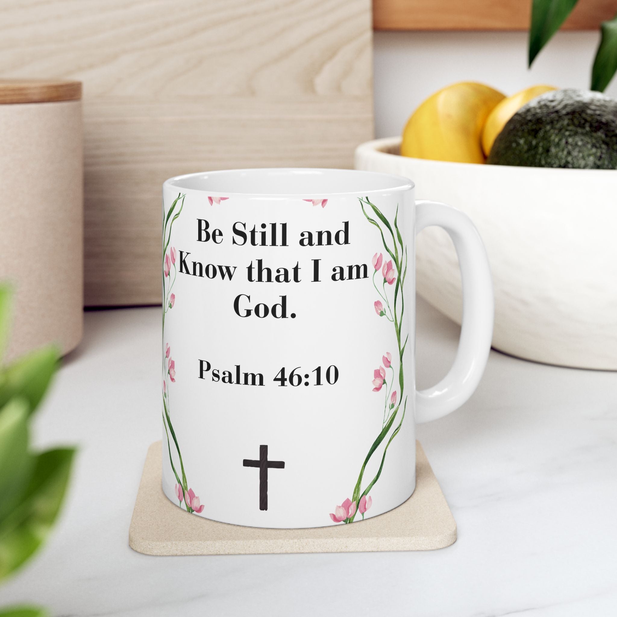 Be Still & Know Floral Ceramic Mug - 15oz Premium Christian Gift
