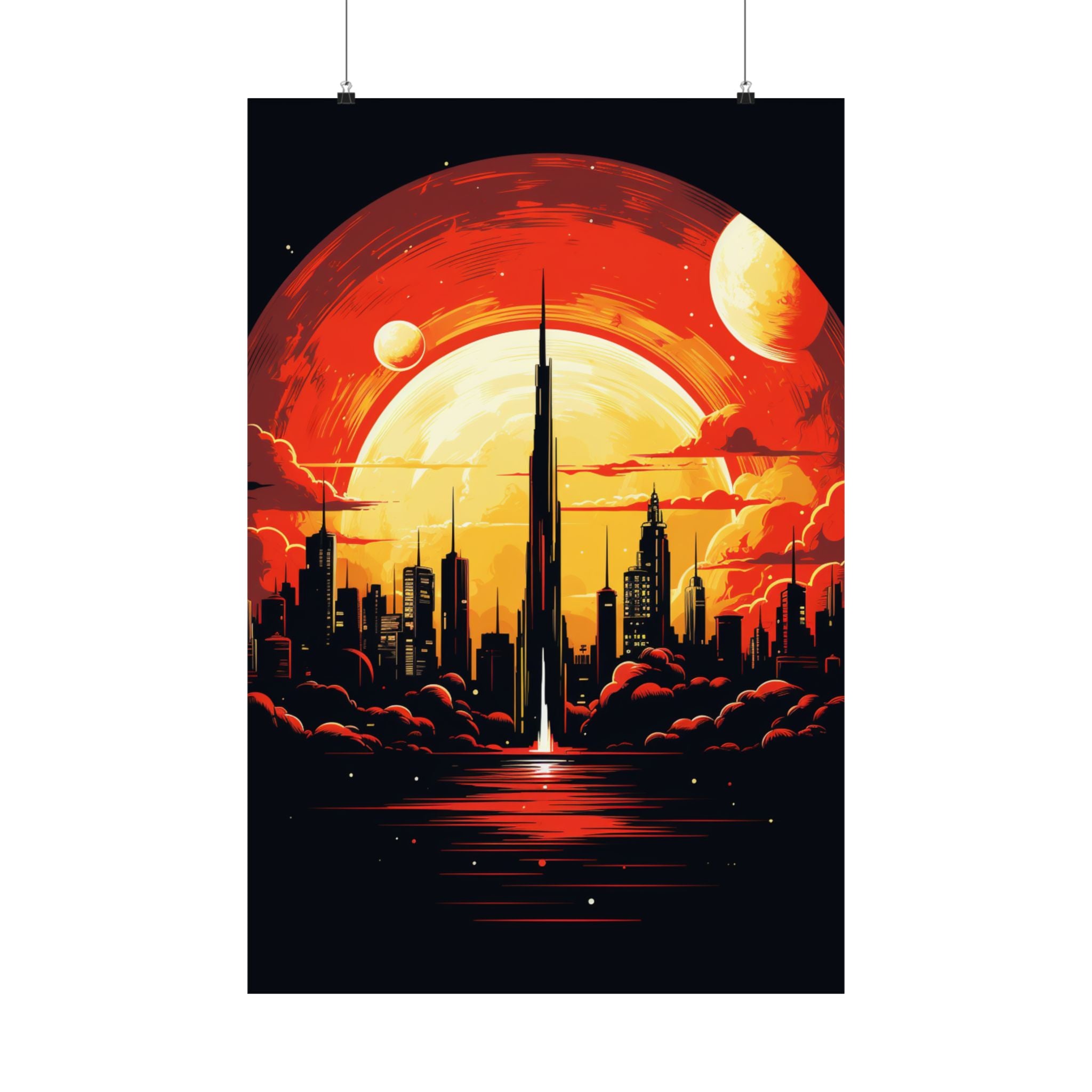 Solar Rise Skyline Poster – Retro Sci-Fi Wall Art (3 Sizes)