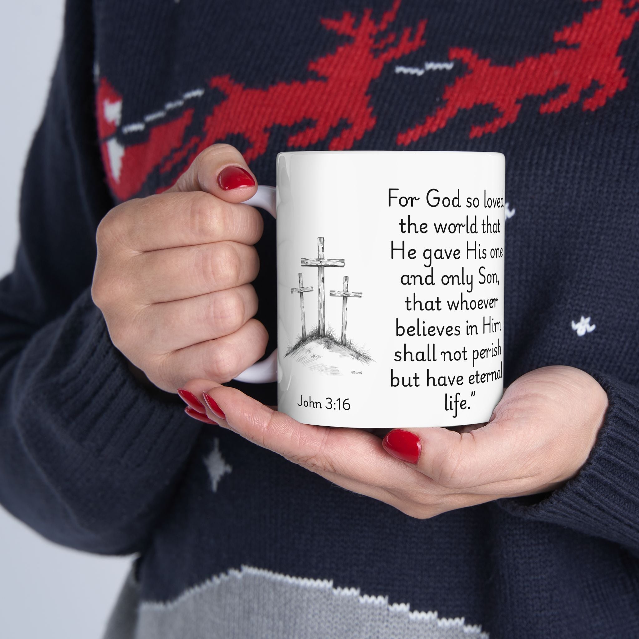 John 3:16 Three Crosses – Christian Coffee Mug