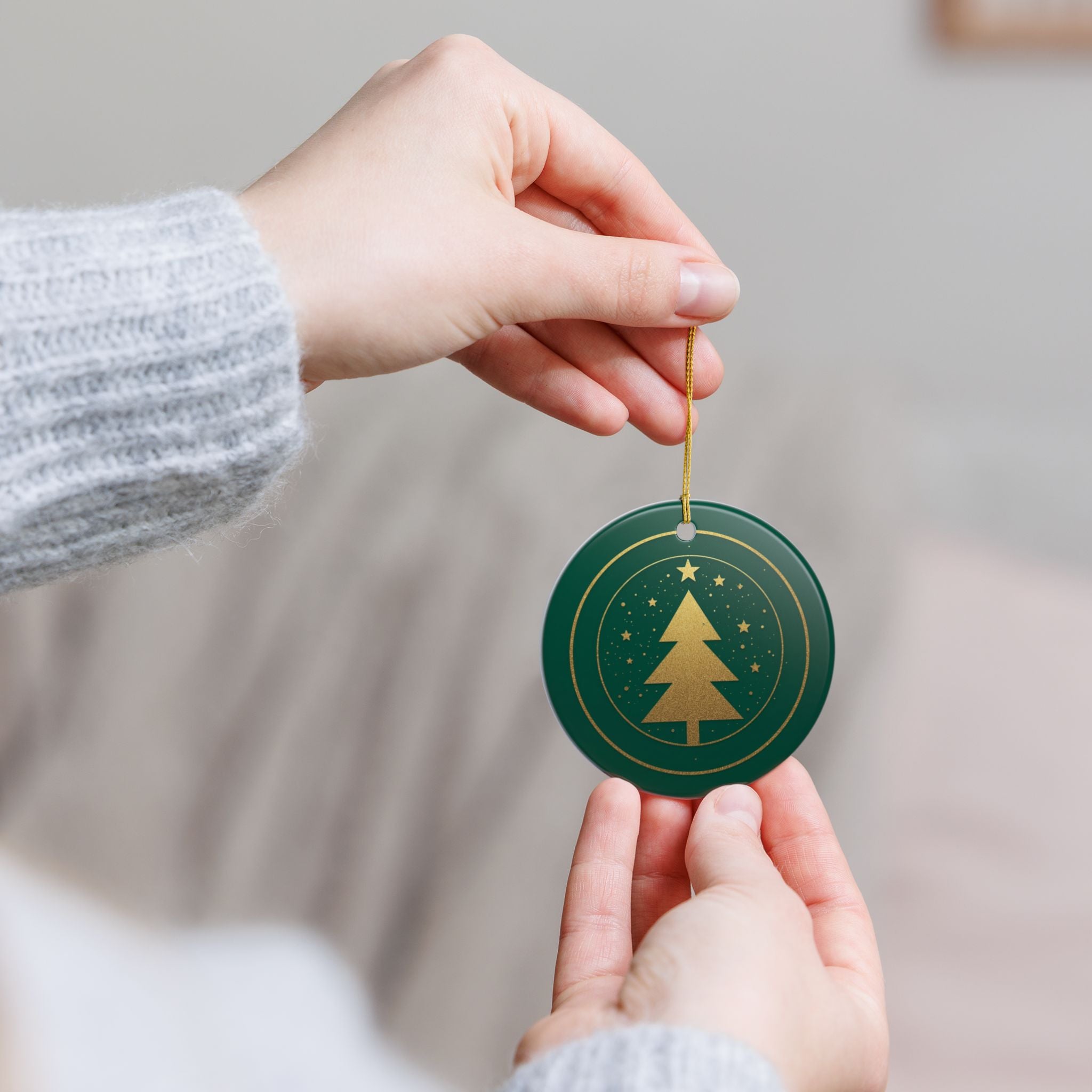 Green Pine Tree Ceramic Ornament (2-Sided)