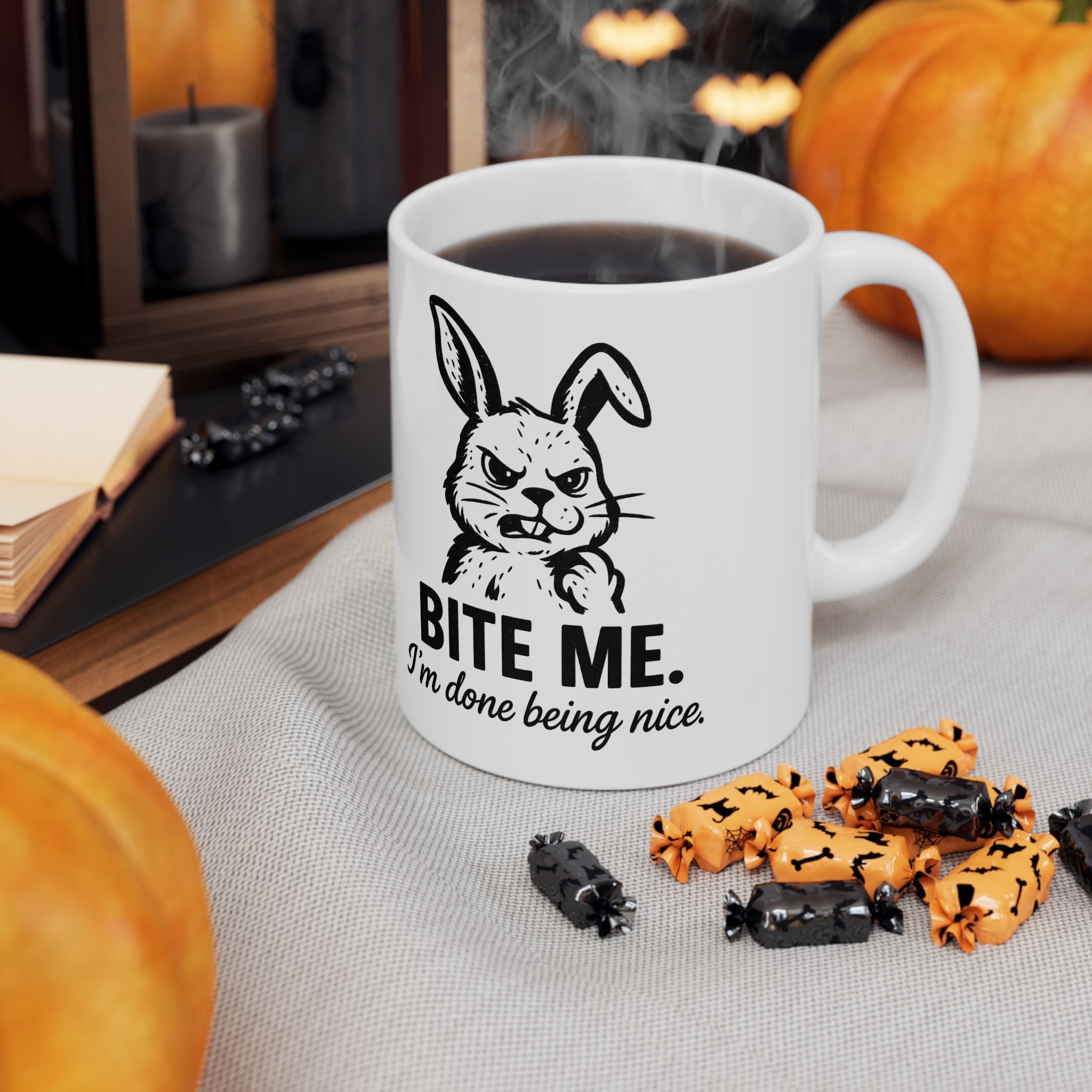 Bite Me Bunny Ceramic Mug — Funny Rabbit Coffee Cup (11oz & 15oz)