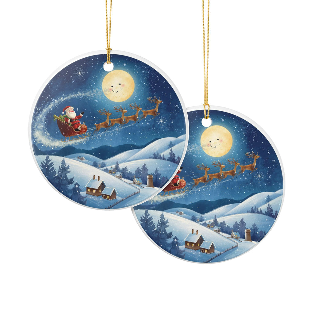 Santa & Reindeer Night Sky Ceramic Ornament
