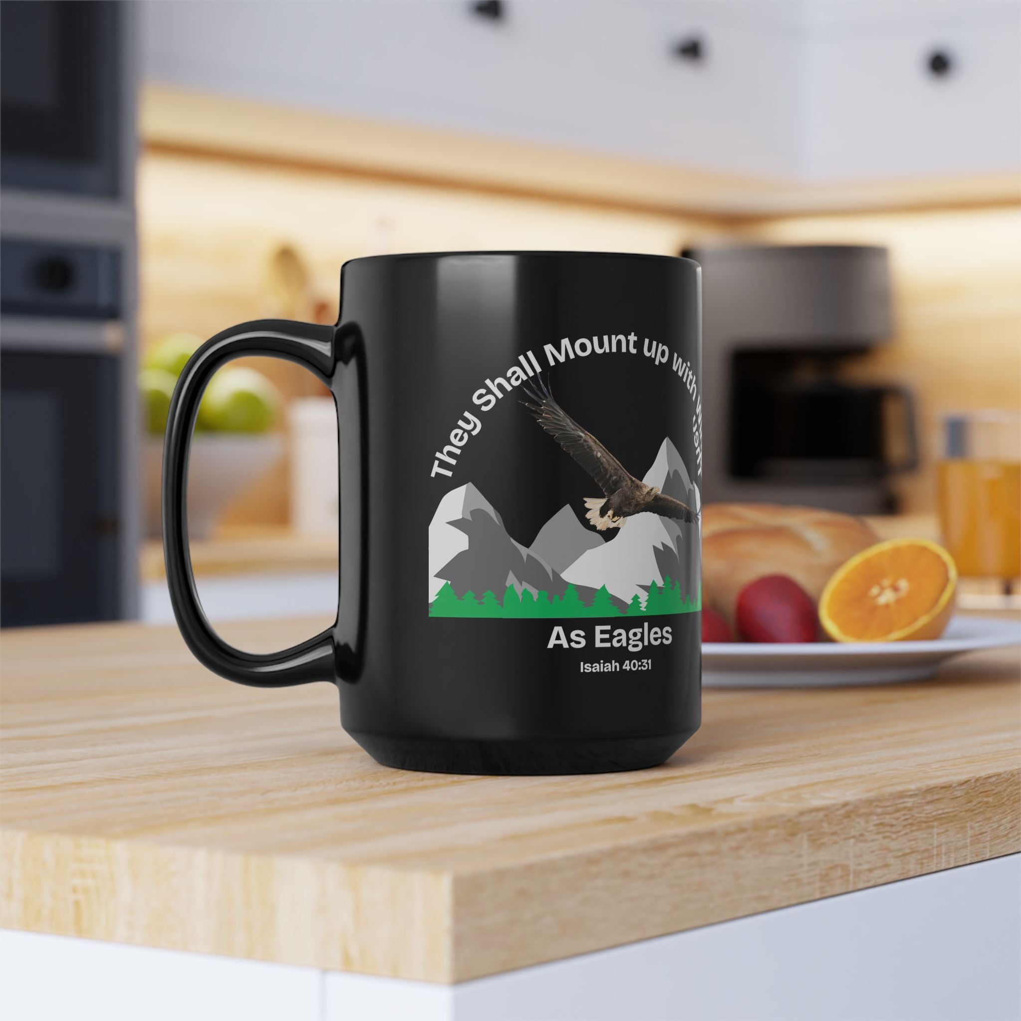 Isaiah 40:31 Mount Up Eagle Black Gloss Mug - 11oz and 15oz Premium
