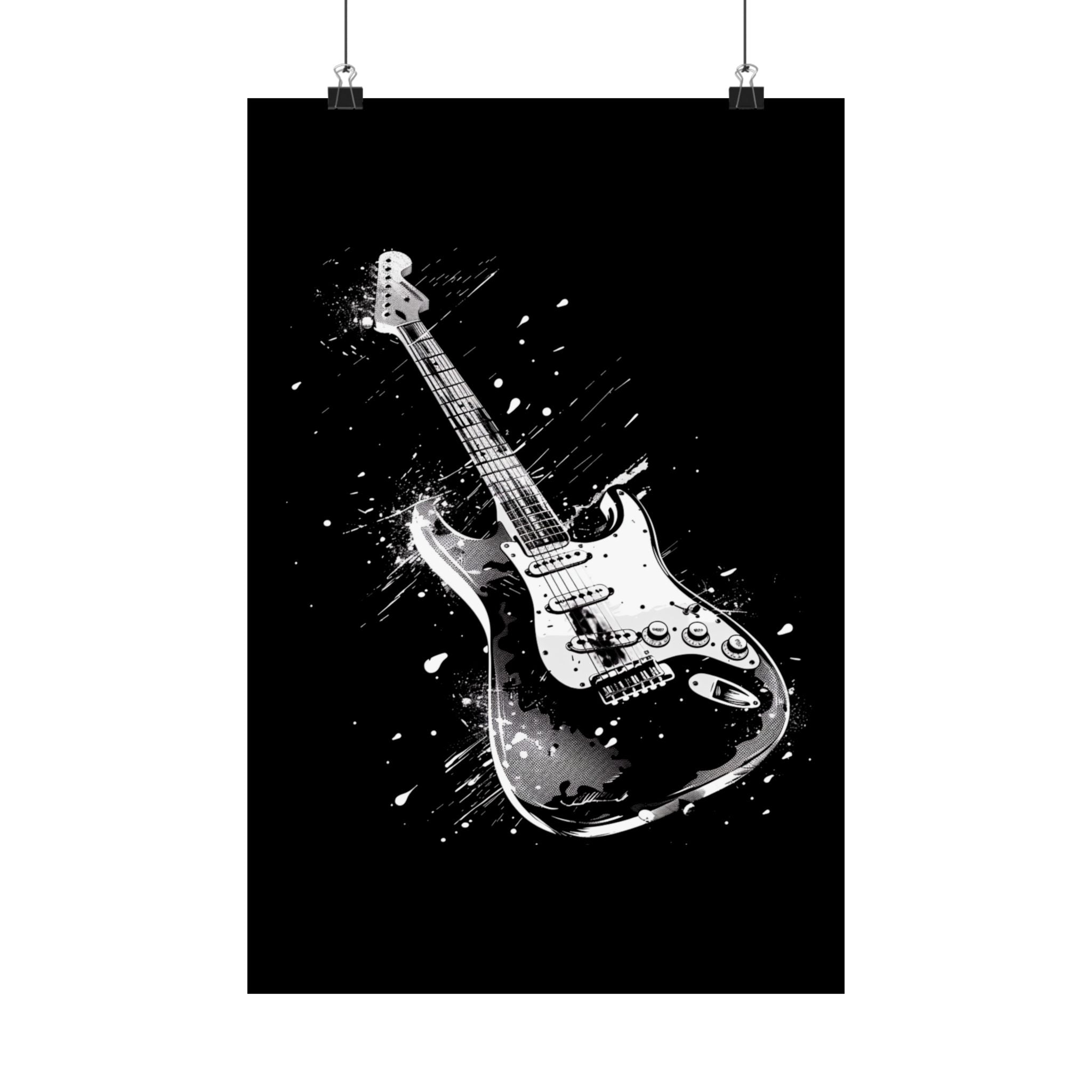 Electric Guitar Art Poster — Black & White Rock Music Matte Vertical Poster