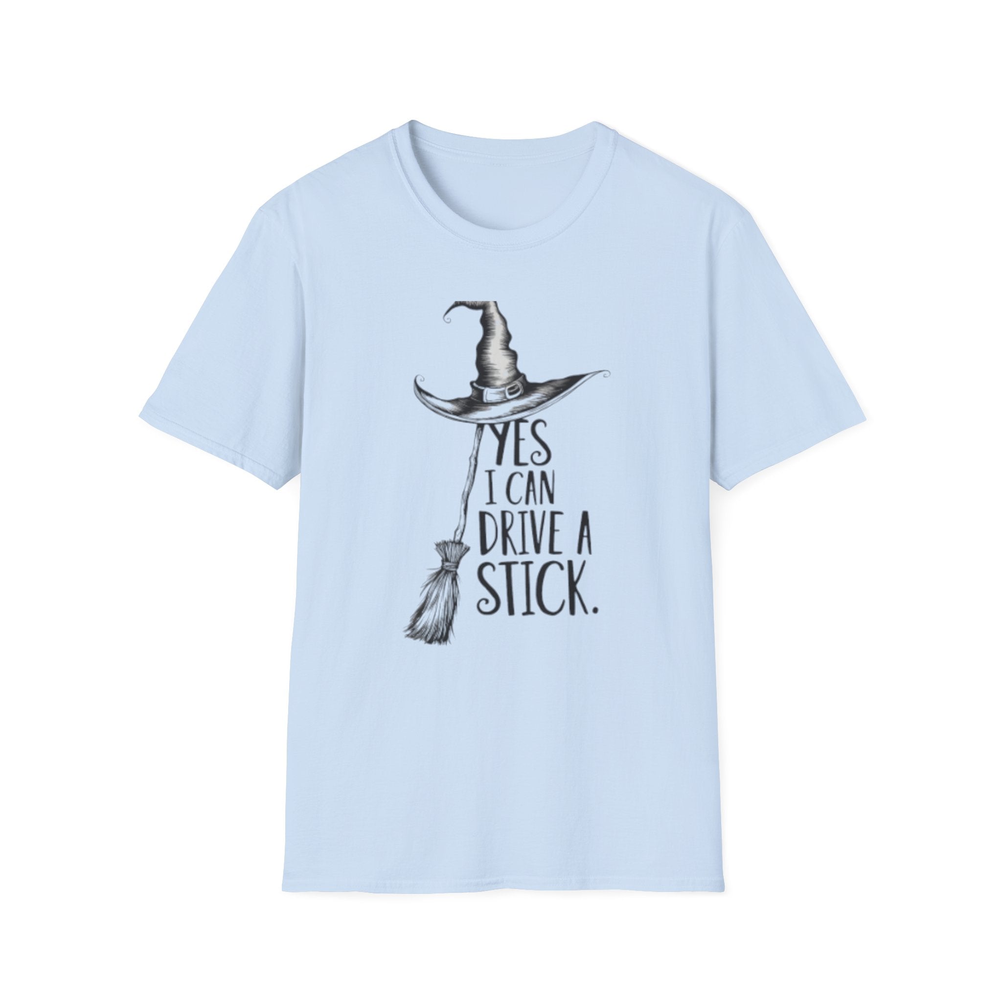 Yes I Can Drive a Stick – Funny Halloween Witch T-Shirt | Unisex Casual Tee