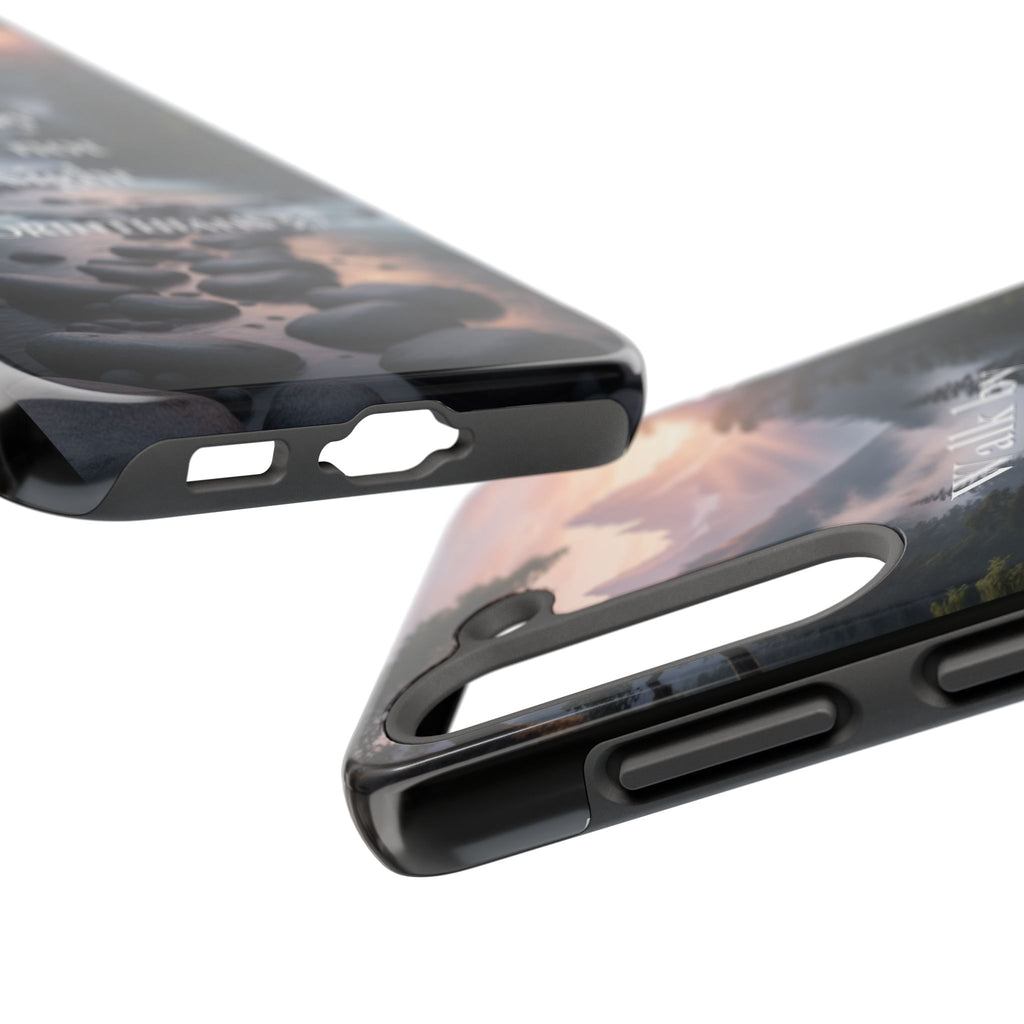 Christian Phone Case — "Walk by Faith, Not by Sight" (2 Corinthians 5:7) Scenic River Design