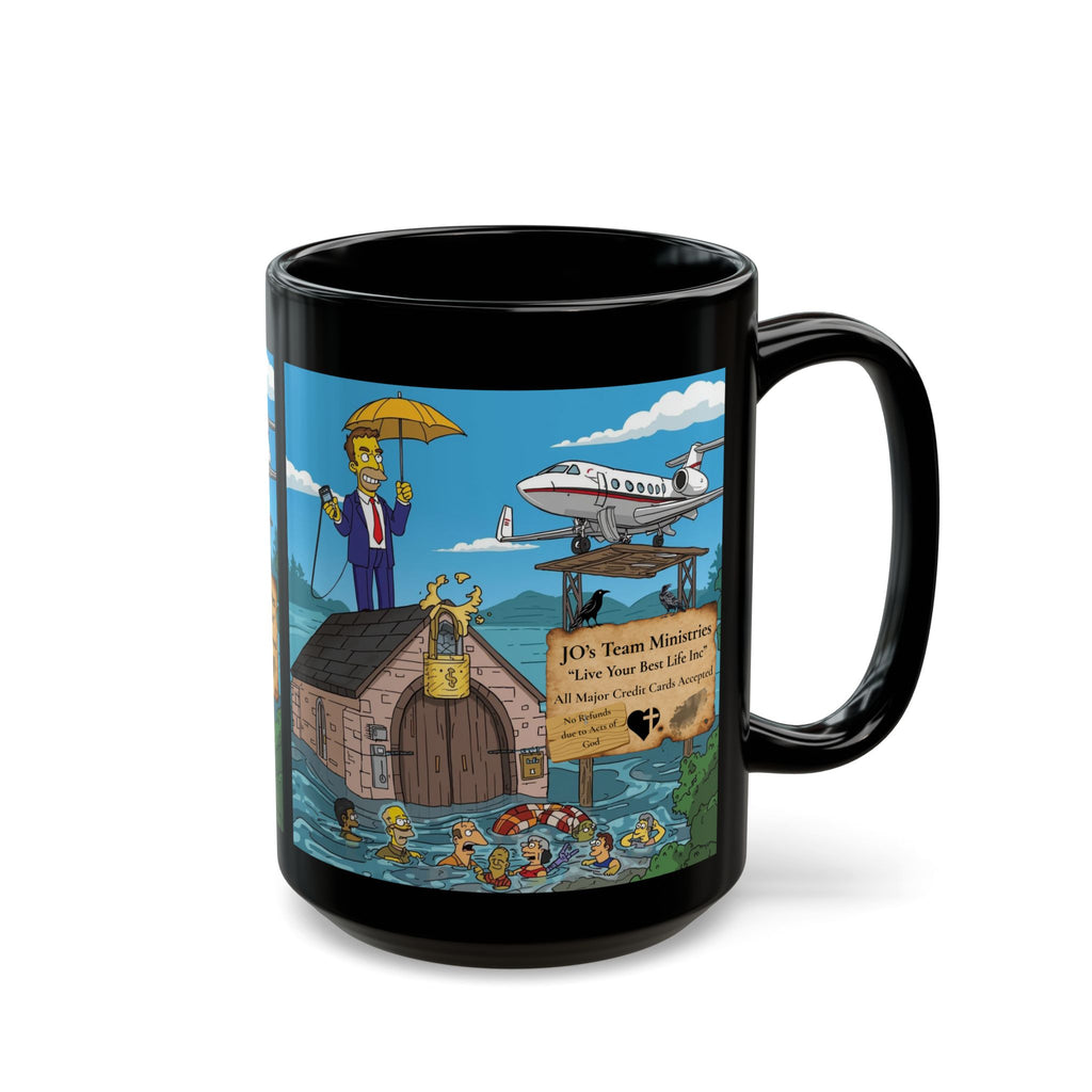 Prosperity Gospel Survival Mug – “NO Refunds Due to Acts of God” Satire Cup | JO’s Team Ministries Parody