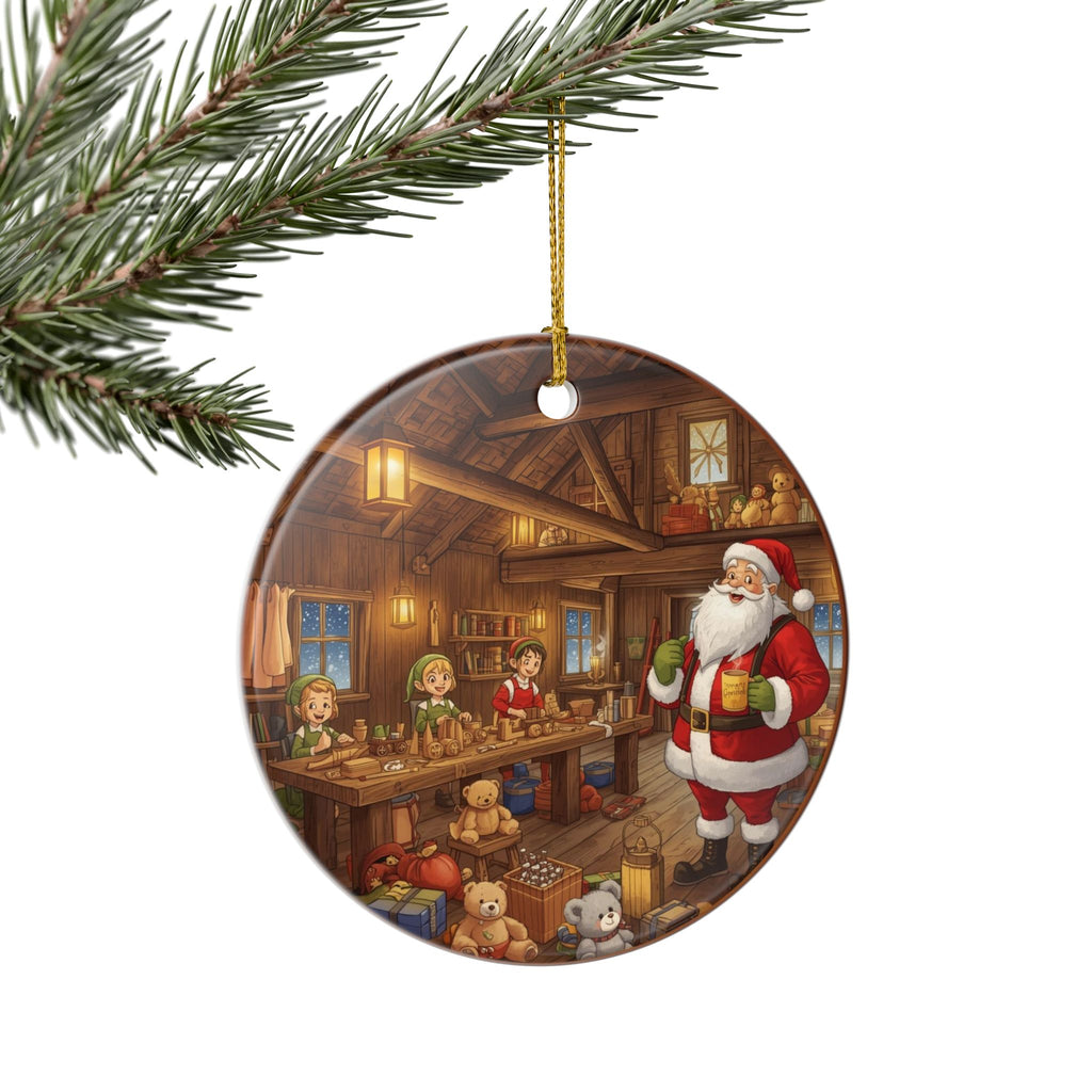 Santa’s Workshop Ornament — Two-Sided Holiday Print