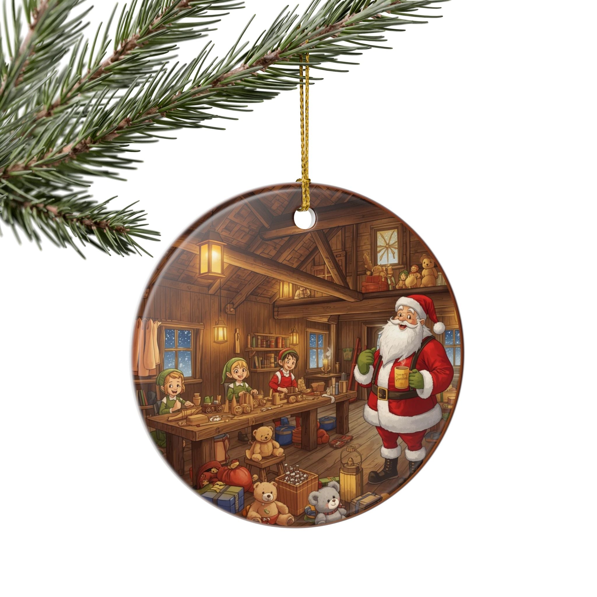 Santa’s Workshop Ornament — Two-Sided Holiday Print