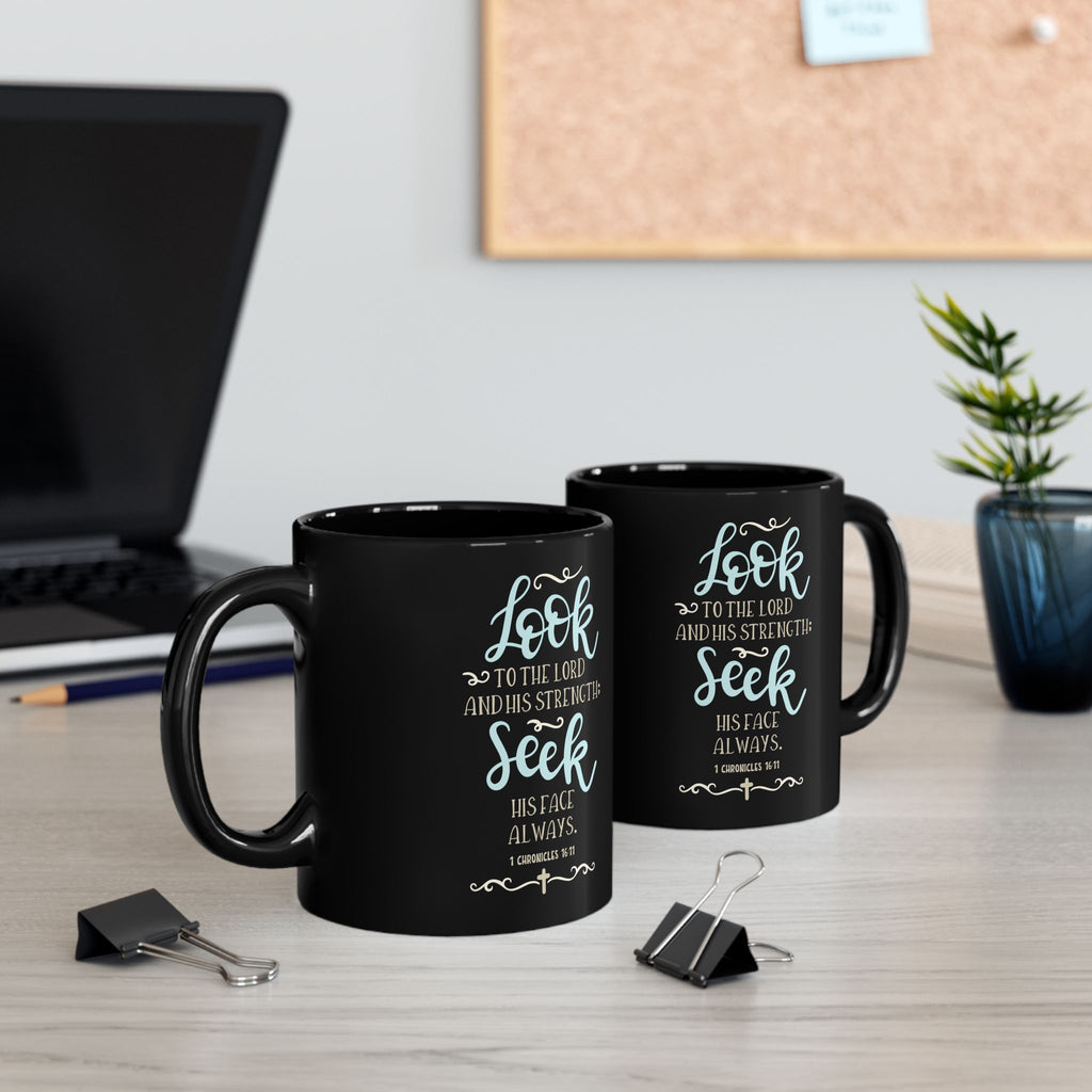 “Look to the Lord” Scripture Mug – Christian Black Coffee Cup (11oz/15oz)