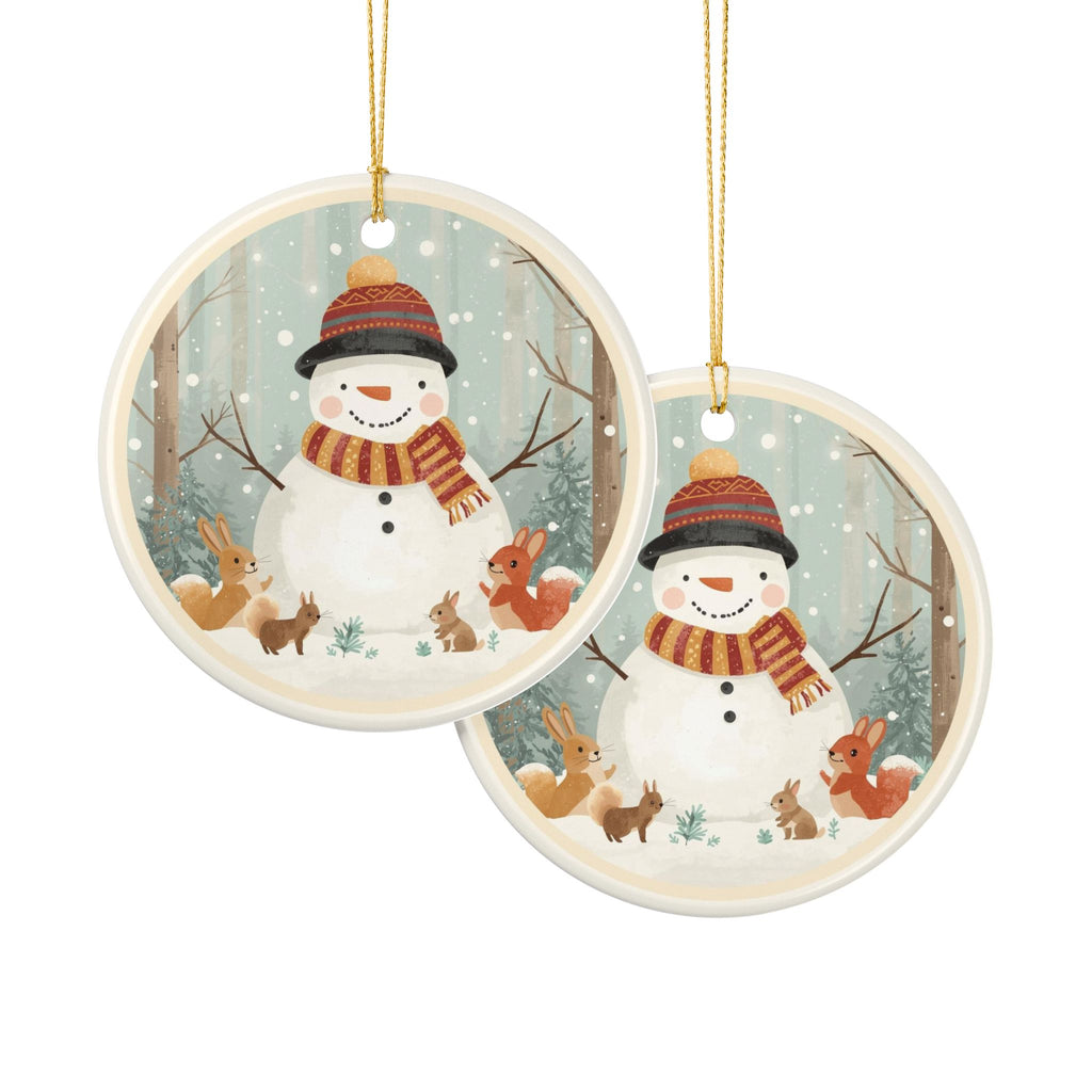 Snowman & Woodland Friends Ceramic Ornament (2-Sided)