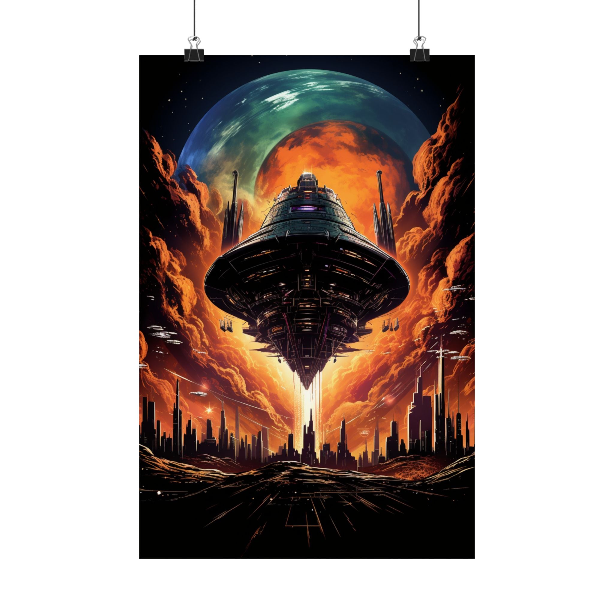 Apocalypse Arrival UFO Poster – Retro Sci-Fi Wall Art (3 Sizes)