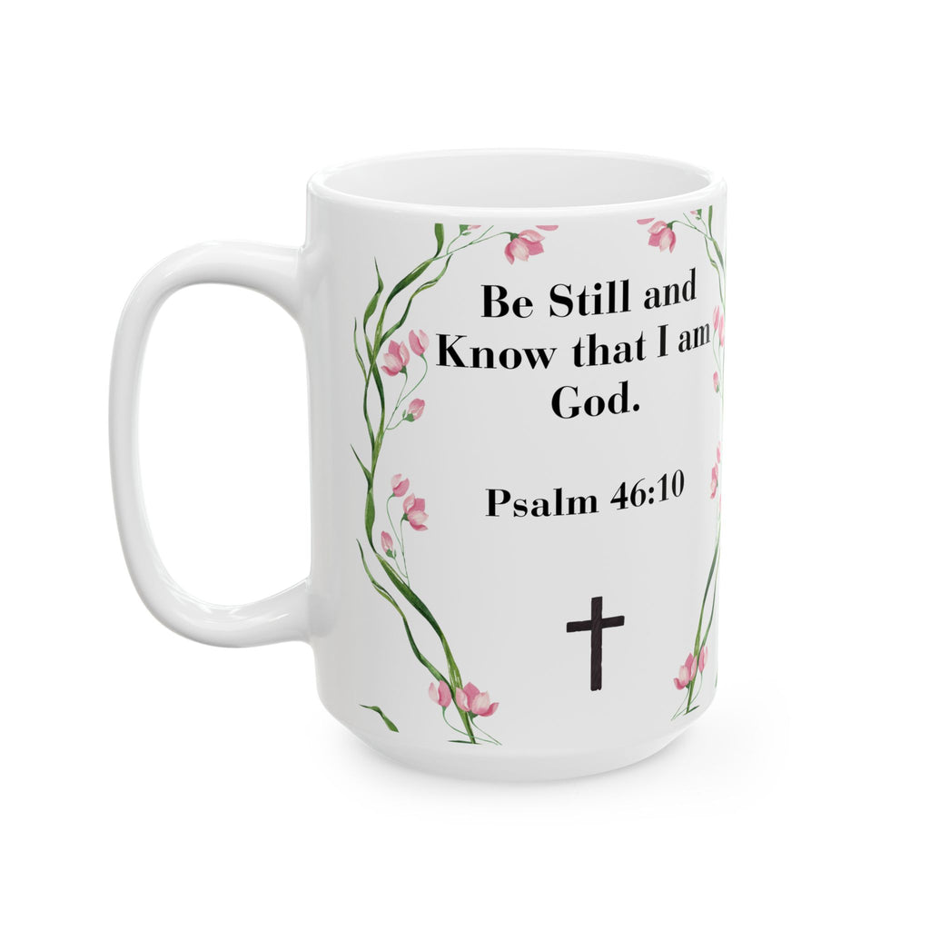 Be Still & Know Floral Ceramic Mug - 15oz Premium Christian Gift
