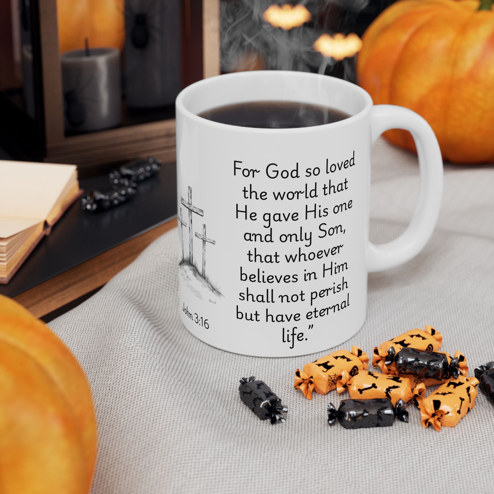 John 3:16 Three Crosses – Christian Coffee Mug