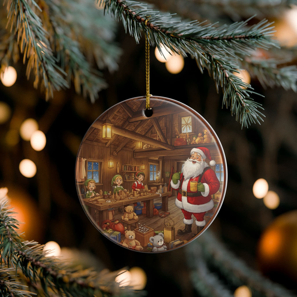 Santa’s Workshop Ornament — Two-Sided Holiday Print