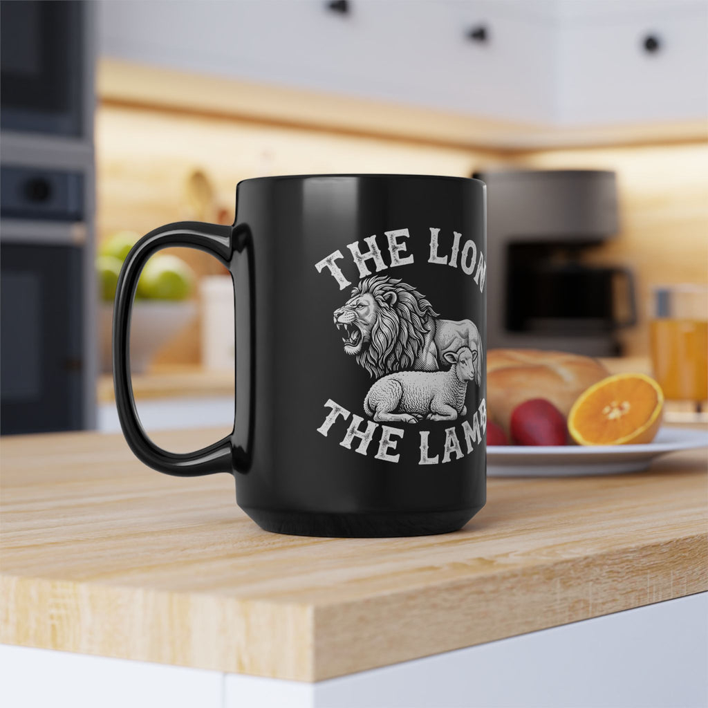 The Lion & The Lamb Black Mug — Christian Faith Coffee Mug | Zero FG