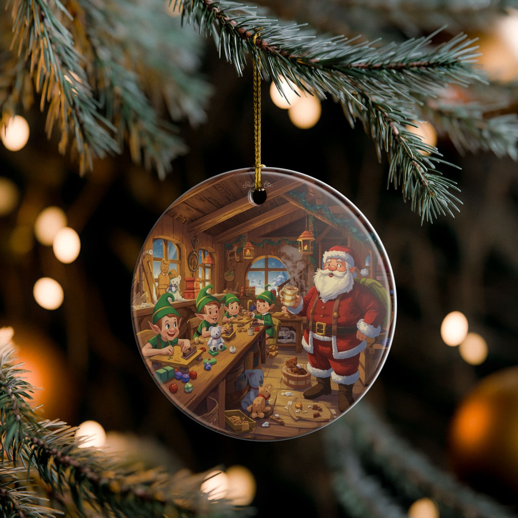 Santa & Elves Workshop Ornament (Double-Sided)