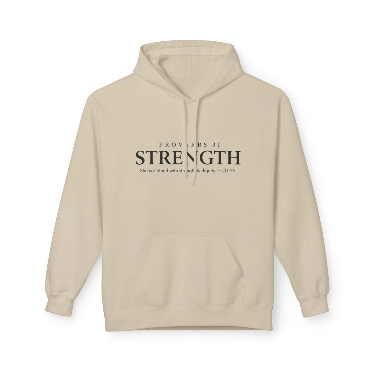 Cream Proverbs 31 Strength women's scripture hoodie — She is clothed with strength and dignity Proverbs 31:25 Christian gift