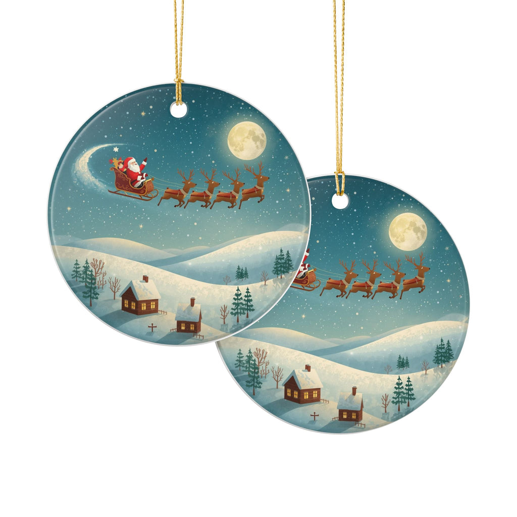 Santa Sleigh Ceramic Ornament (2-Sided)