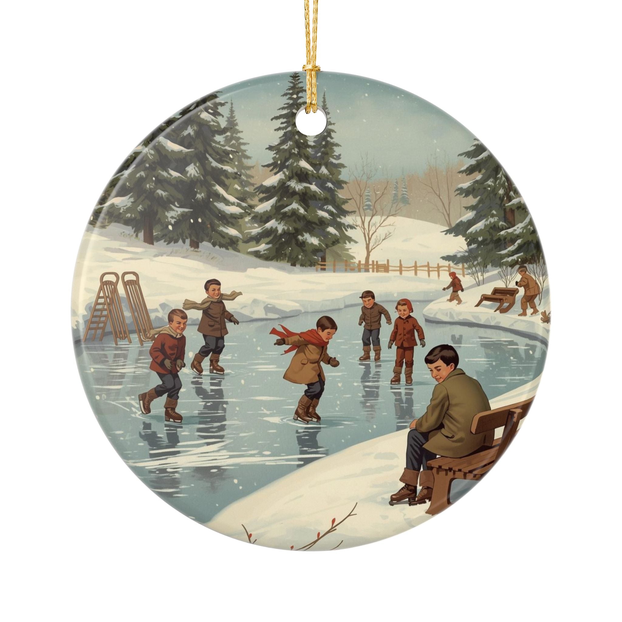 Vintage Ice Skating Scene Ornament — Retro Winter Decor