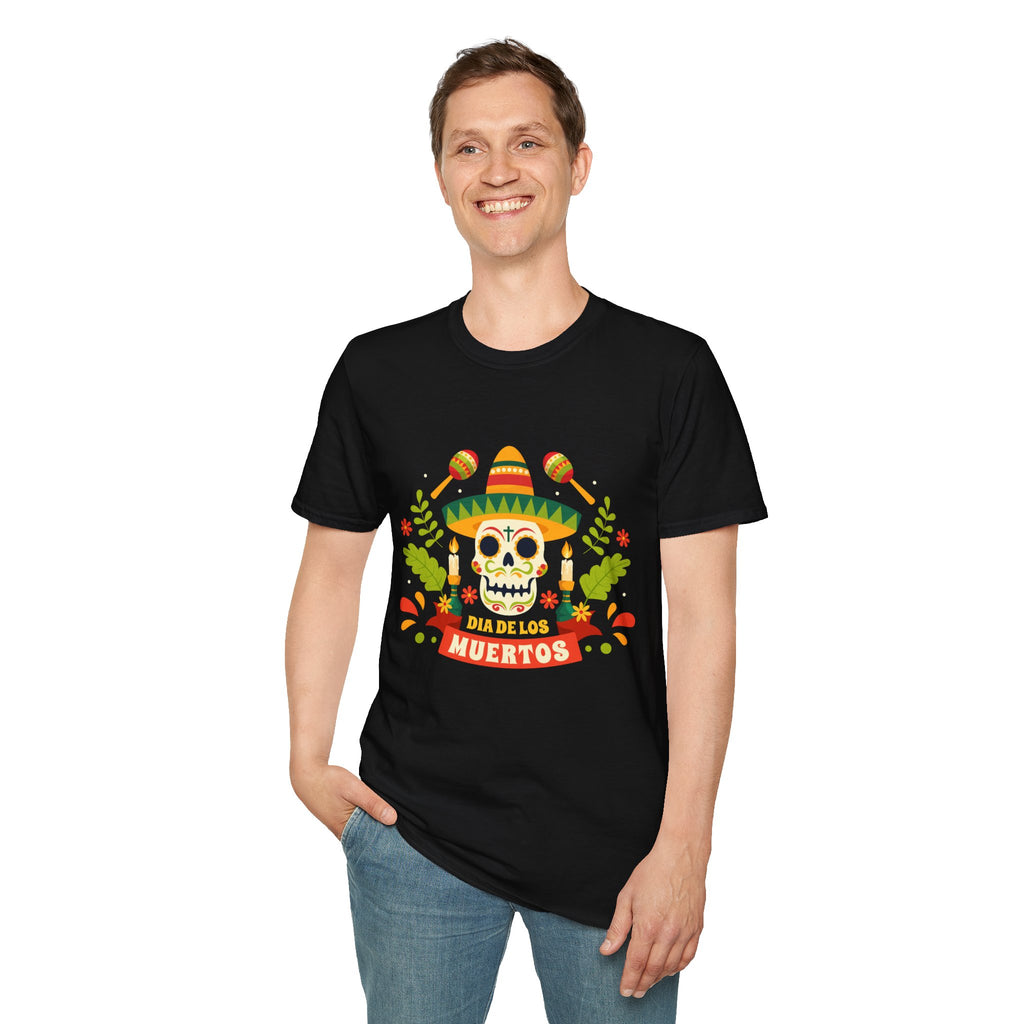 Dia de los Muertos T-Shirt, Unisex Softstyle Tee, Halloween Apparel, Mexican Celebration Shirt, Cultural Celebration Outfit, Gift Idea