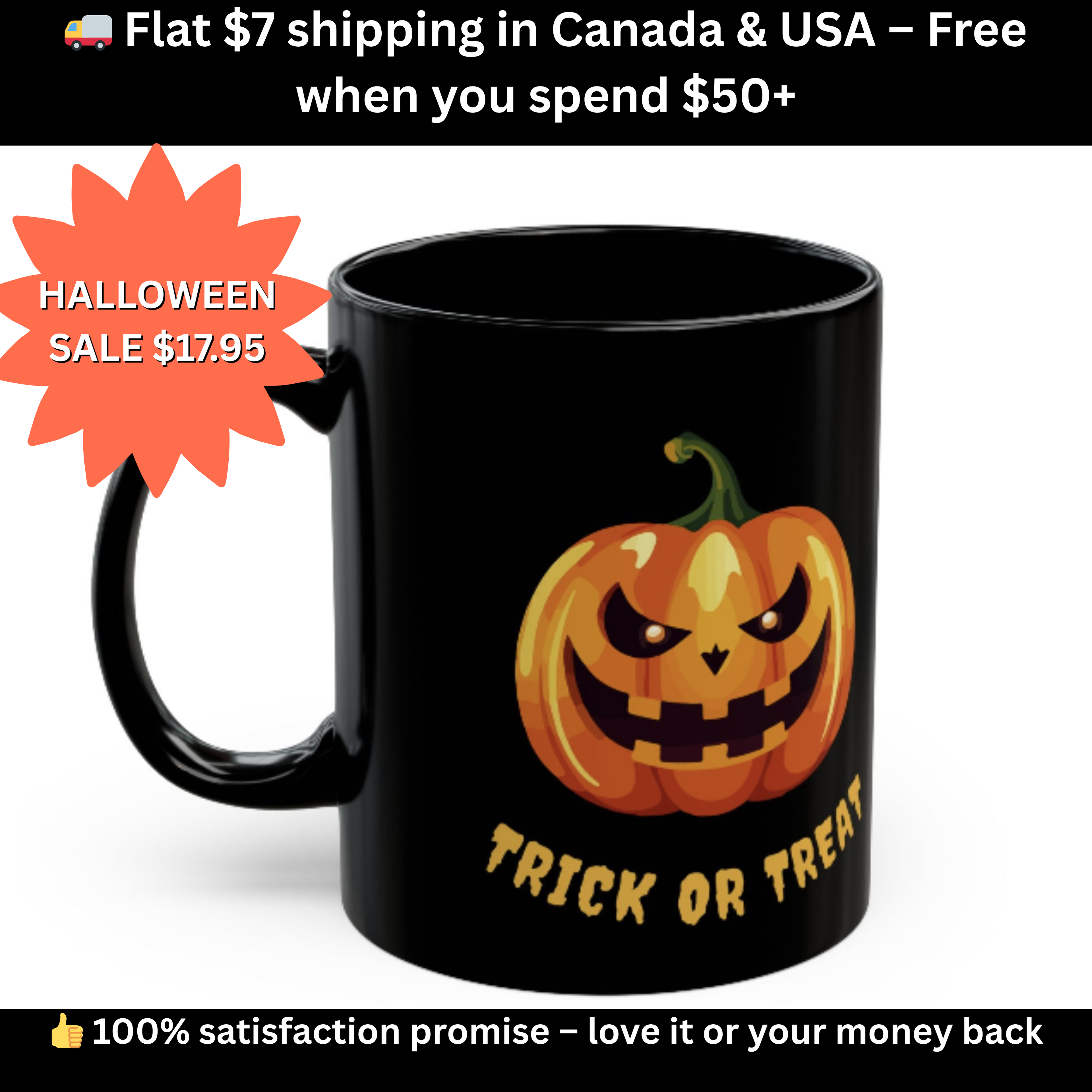 🎃 Trick or Treat Halloween Mug – Spooky Pumpkin Design