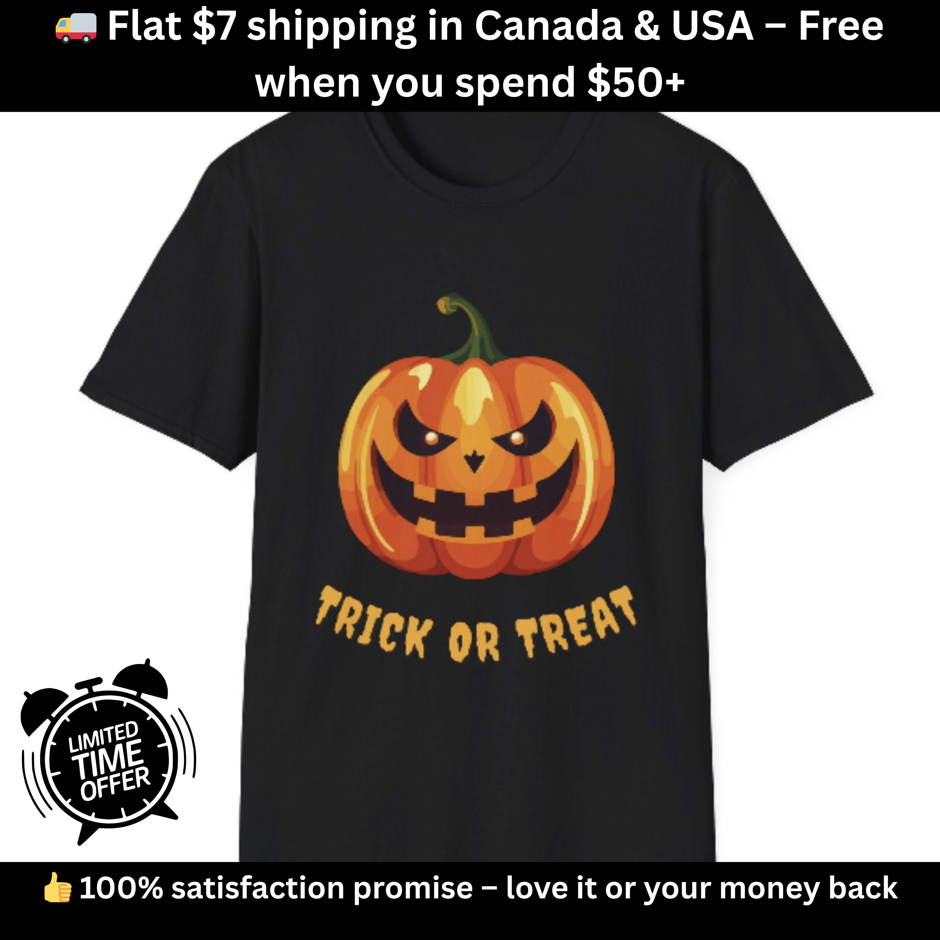 🎃 Trick or Treat Pumpkin Tee – Halloween Graphic T-Shirt