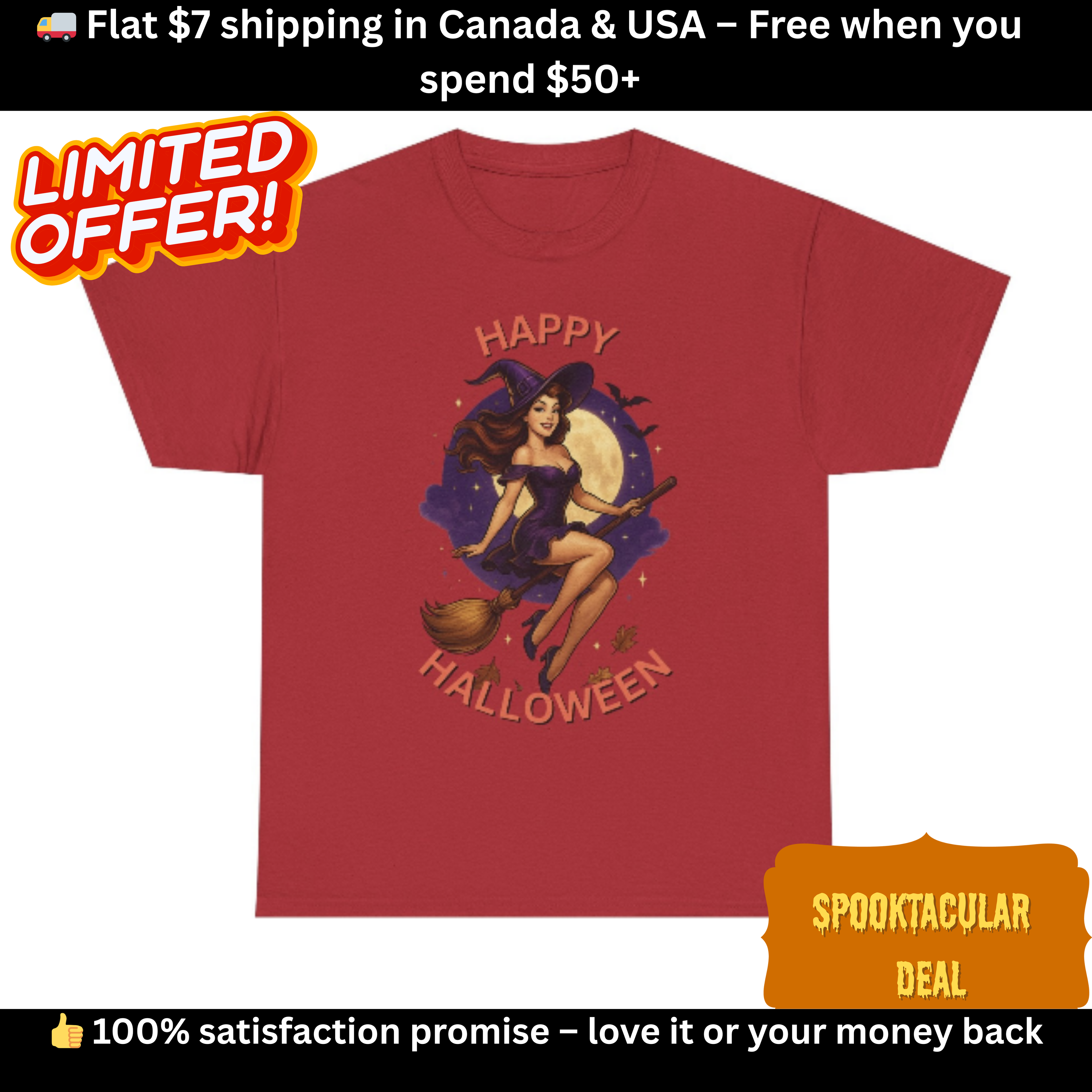 Happy Halloween Witch Tee | Unisex Heavy Cotton Graphic T-Shirt