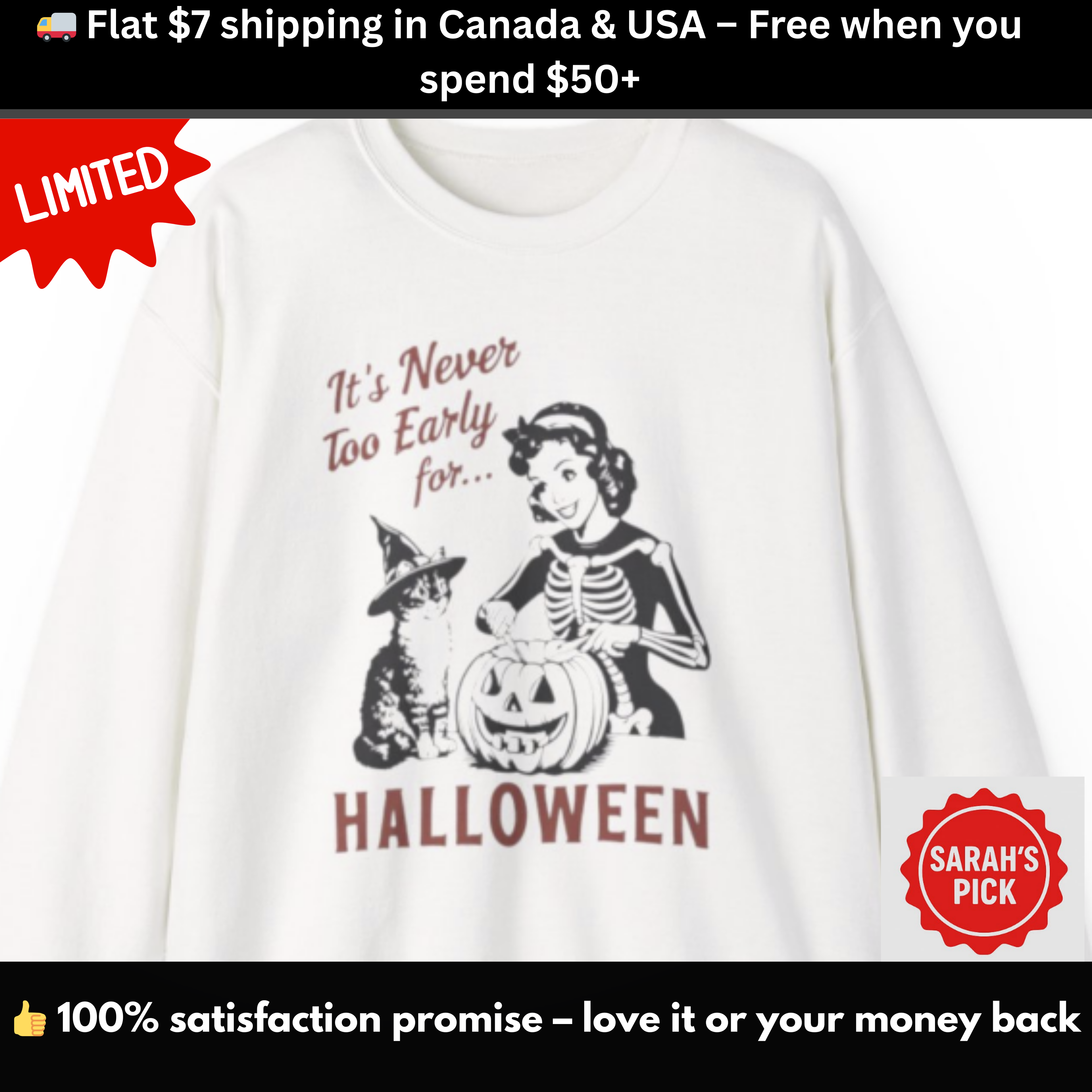 It’s Never Too Early for Halloween Retro Skeleton Cat Sweatshirt