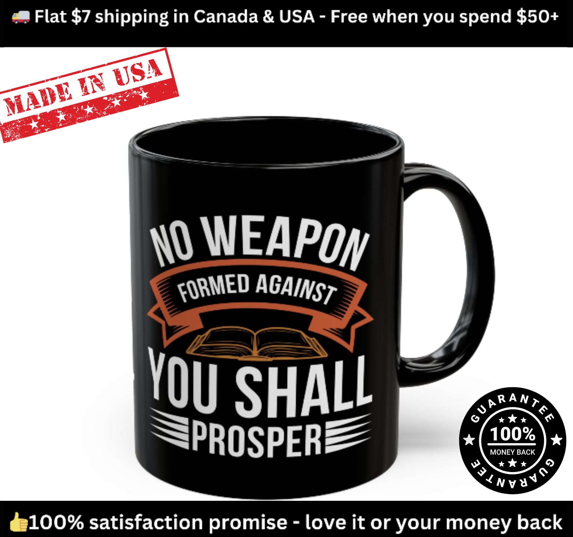 No Weapon Formed Against You Shall Prosper | Faith vs Fear Black Ceramic Mug