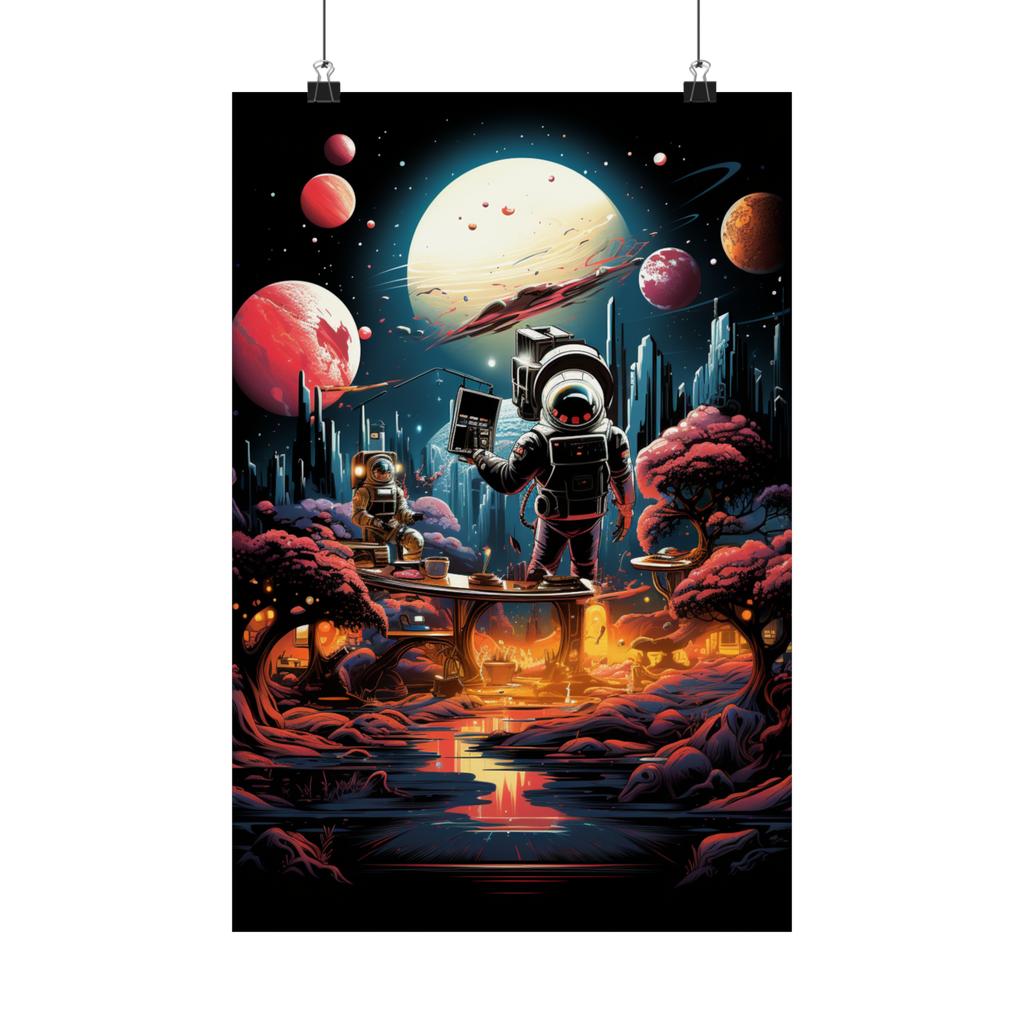 Galactic Explorers at Dawn – Retro Space Adventure Poster (3 Sizes)