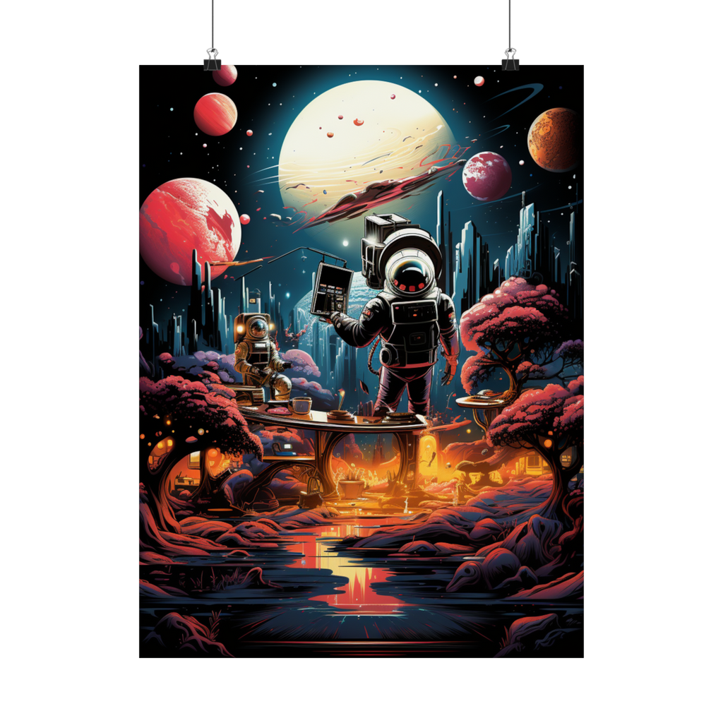 Galactic Explorers at Dawn – Retro Space Adventure Poster (3 Sizes)