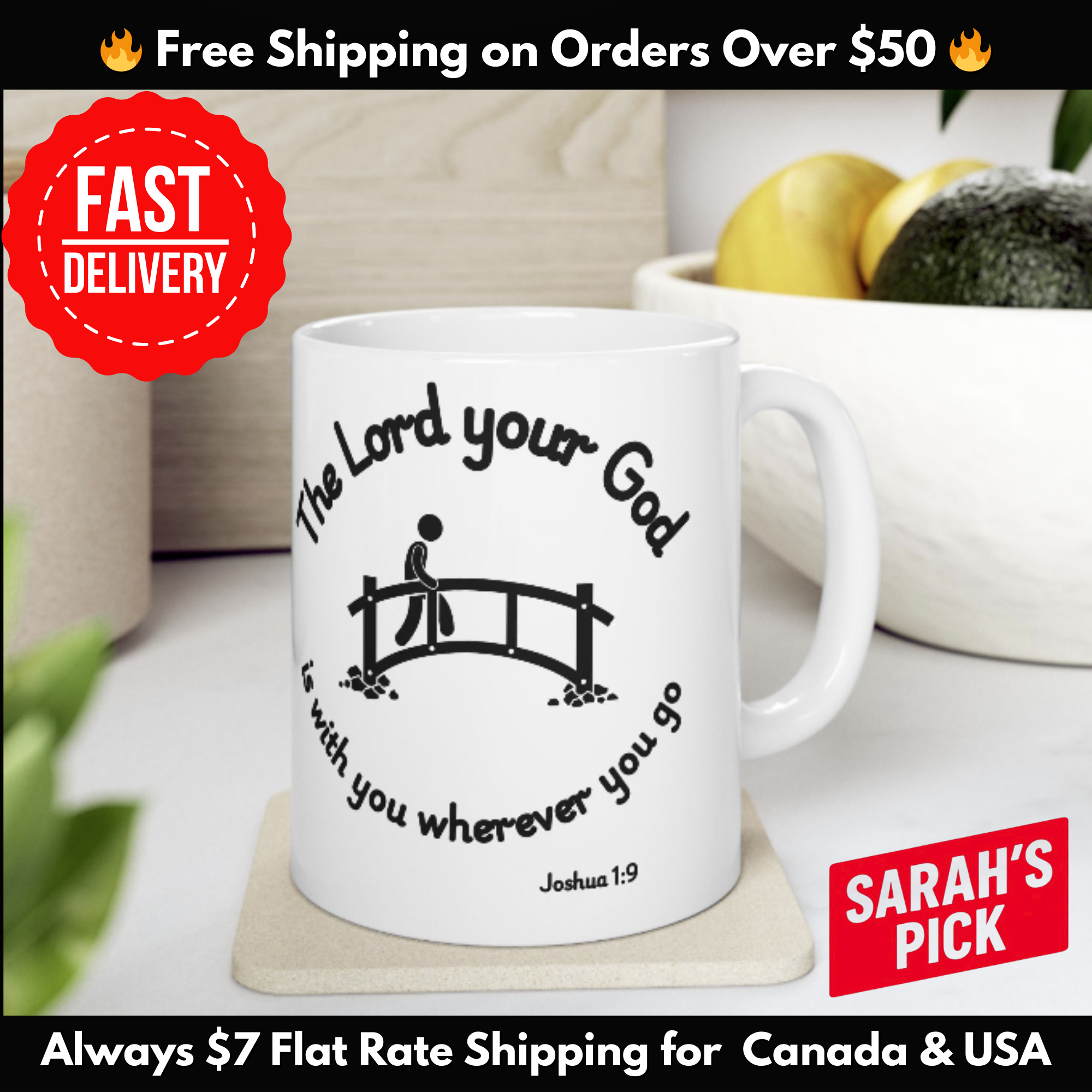 God Walks With You Always Christian Coffee Mug – Inspirational Bible Verse Gift – 11oz & 15oz