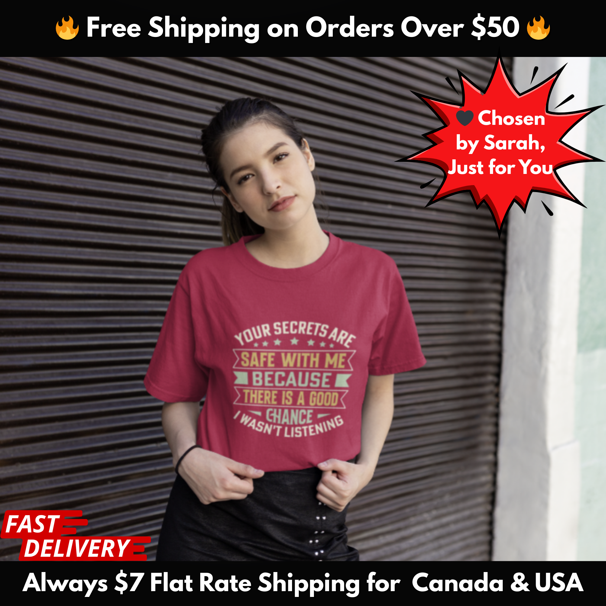 Funny T-Shirt – Your Secrets Are Safe With Me, Sarcastic Quote Tee, Black Unisex Shirt