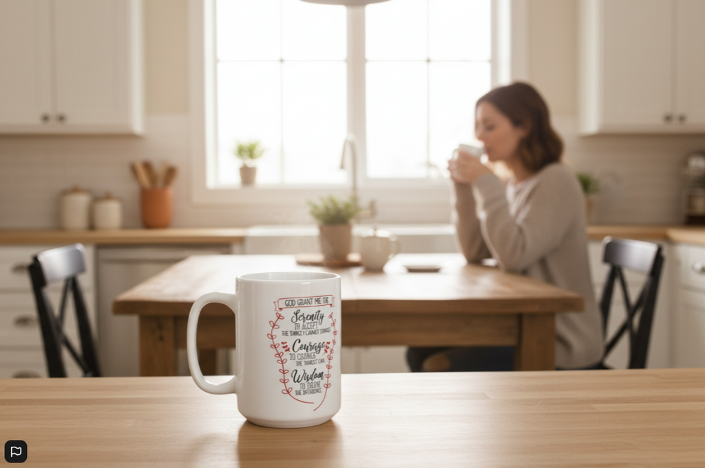 Inspirational Scripture Ceramic Mug (11oz & 15oz) — 'God Bless Our Home' Floral Faith Coffee Cup