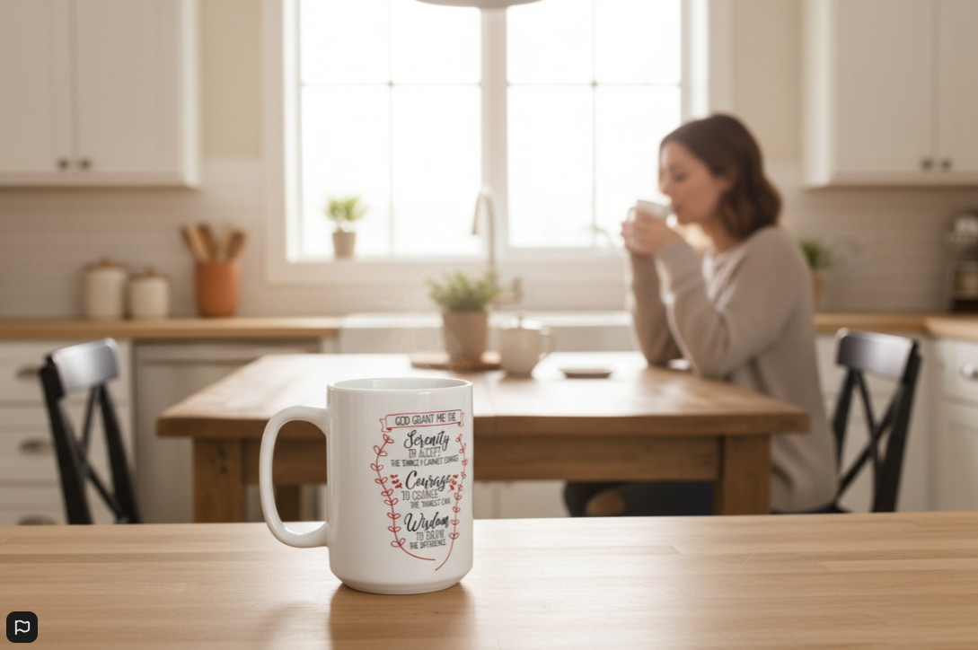Inspirational Scripture Ceramic Mug (11oz & 15oz) — 'God Bless Our Home' Floral Faith Coffee Cup