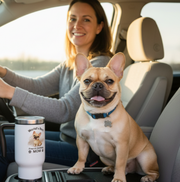 World’s Best French Bulldog Mom Travel Mug – Insulated Coffee Tumbler