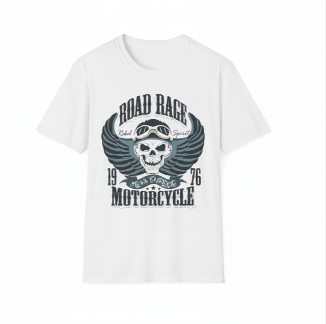 Road Rage Motorcycle Rebel Spirit Skull - Vintage Biker Graphic Tee