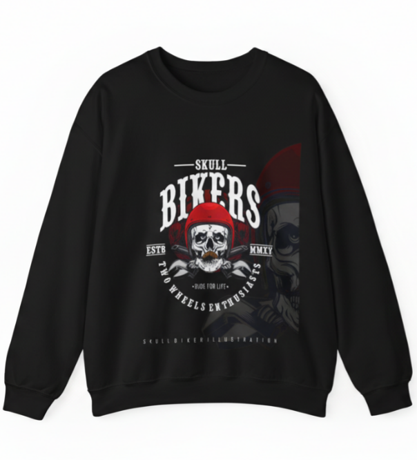 Biker Skull Crewneck Sweatshirt – "Skull Bikers" Vintage Motorcycle Graphic