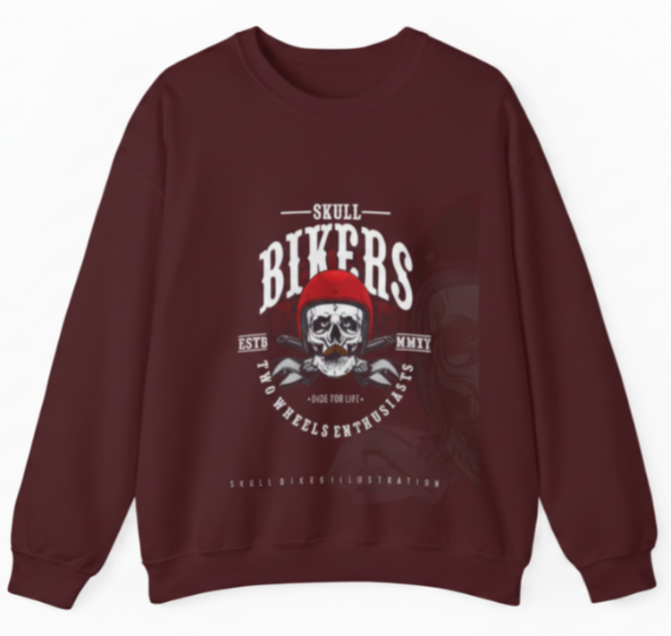 Biker Skull Crewneck Sweatshirt – "Skull Bikers" Vintage Motorcycle Graphic