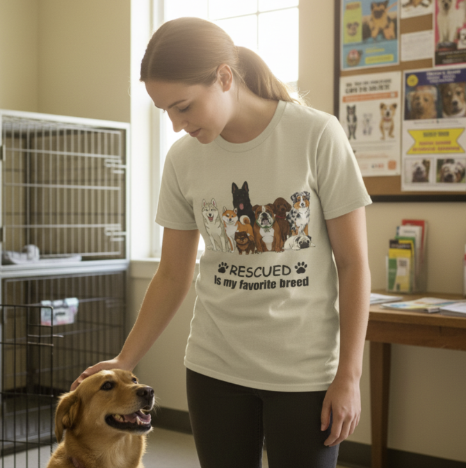 Rescued Is My Favorite Breed T-Shirt - Dog Lover Apparel