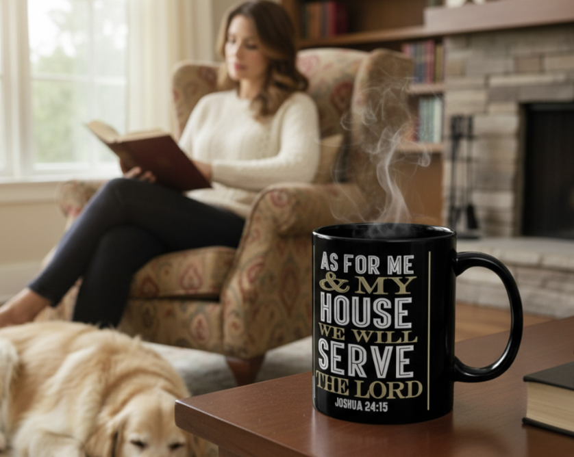 Joshua 24:15 "As For Me & My House" Black Coffee Mug